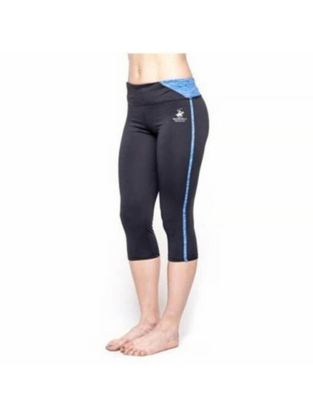 Beverly Hills Polo Club Womens Capri Leggings Activewear Black Blue Medium NWT